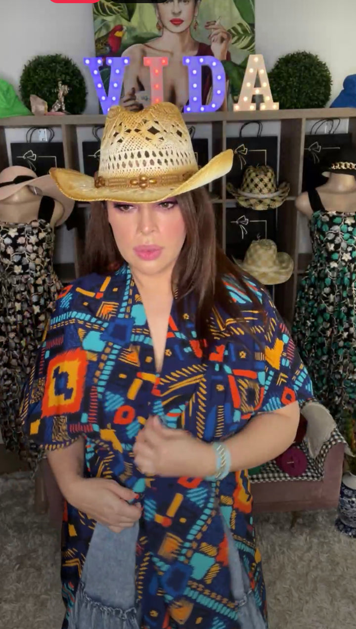 Blusa Azul Marino y Naranja Etnica (#126)