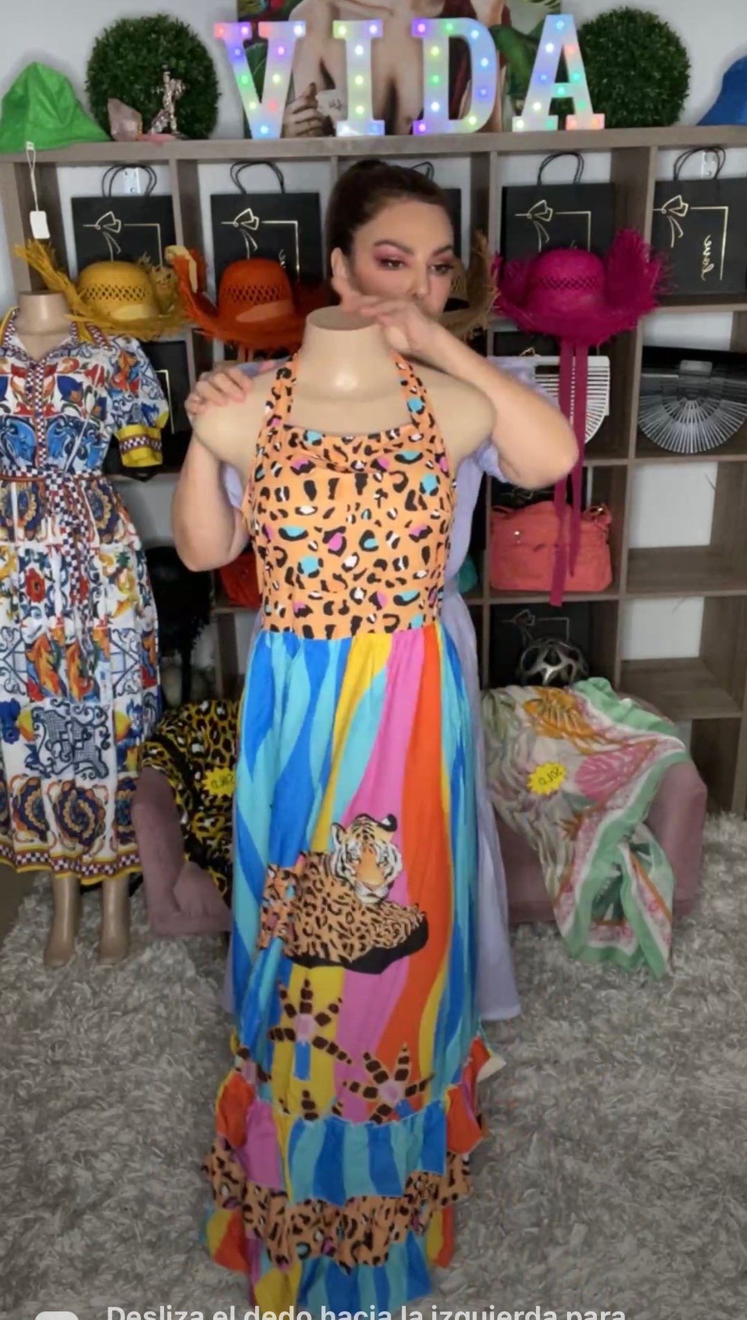 Vestido multicolor leopardos halter maxi (#164)