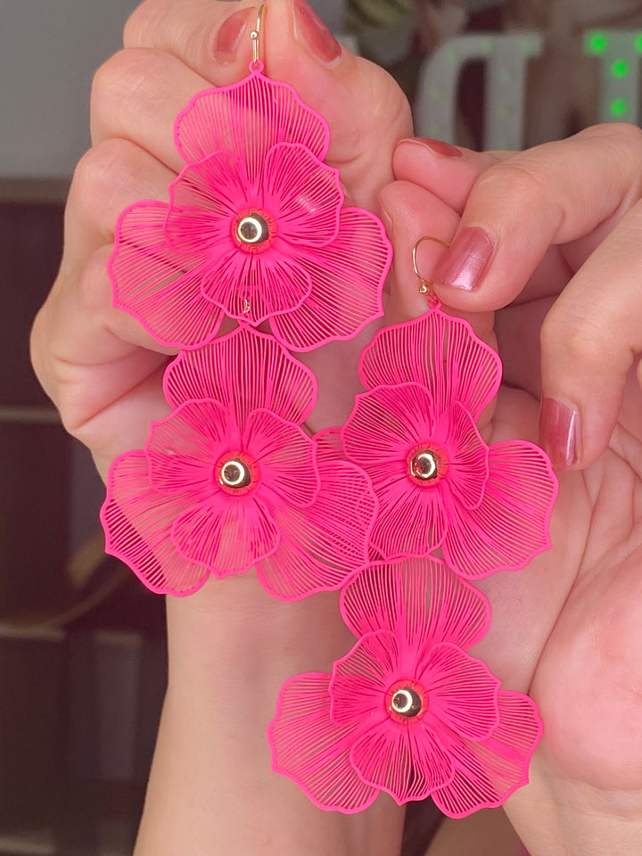 Arete Rosa Fuchsia Doble Flor XL (#121)