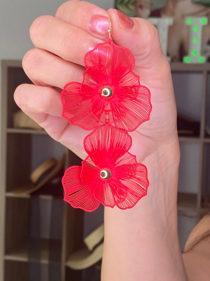 Arete Rojo Doble Flor XL (#180)