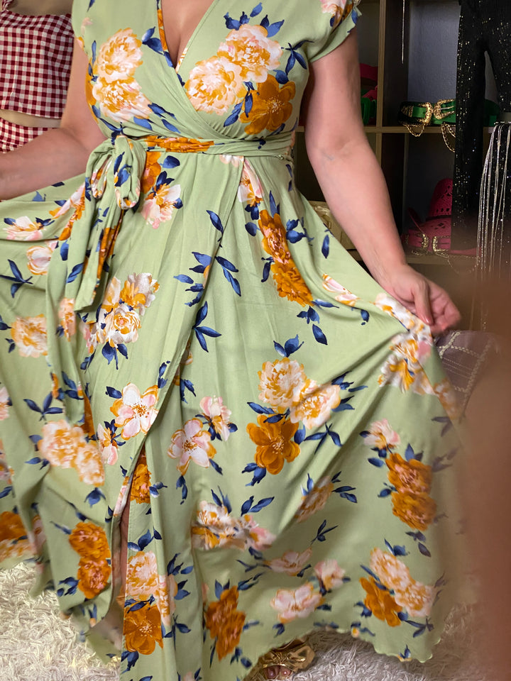 Vestido Verde Seco Floral Maxi (#103)