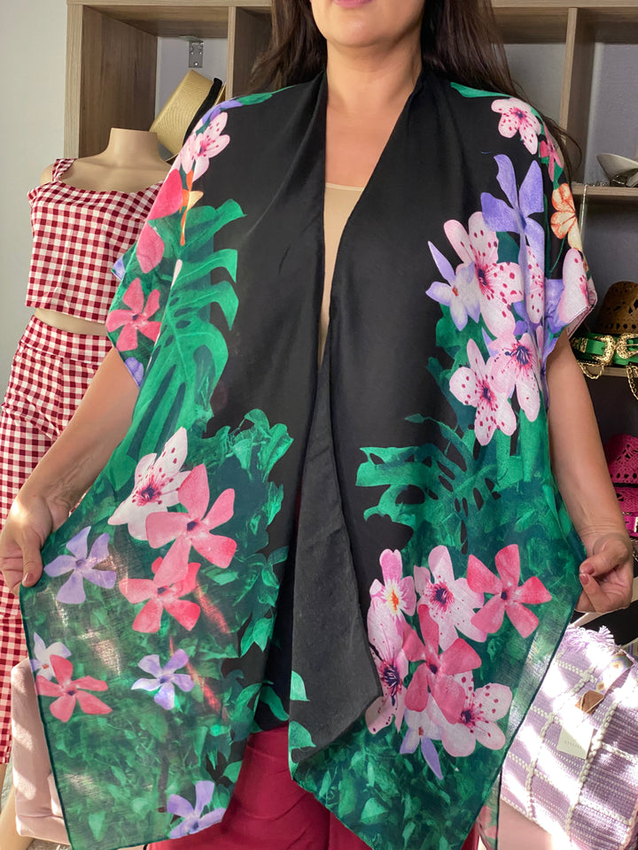 Blusa Negra Guacamaya Hoja Verde (#294)
