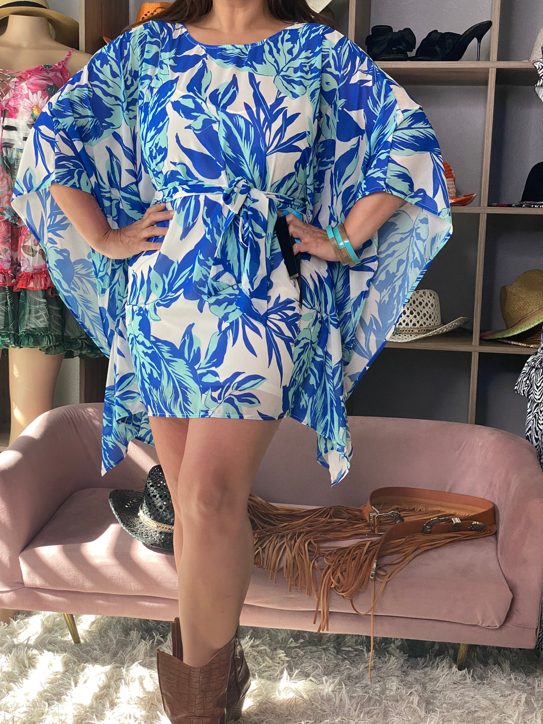 Vestido Azul y Aqua Kimono Mini (#158)