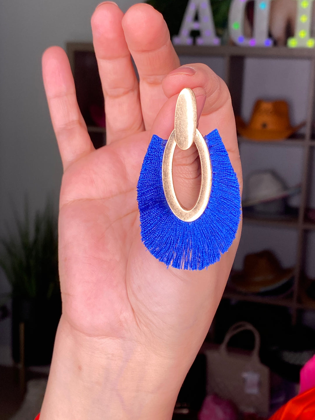 Arete Azul Royal y Dorado Fringe (#209)