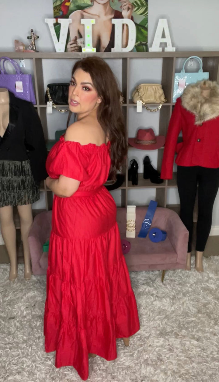 Vestido Rojo Mexicano Ruffles Maxi Off (#103)